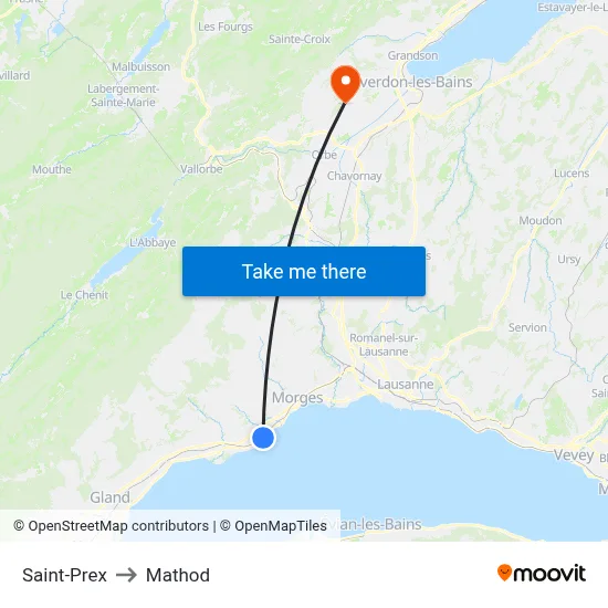 Saint-Prex to Mathod map