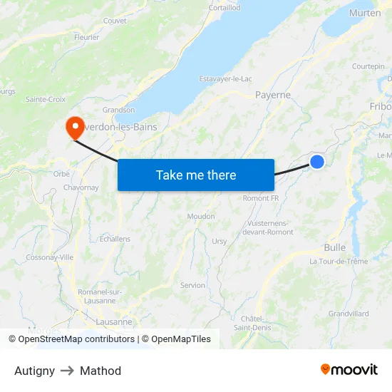 Autigny to Mathod map