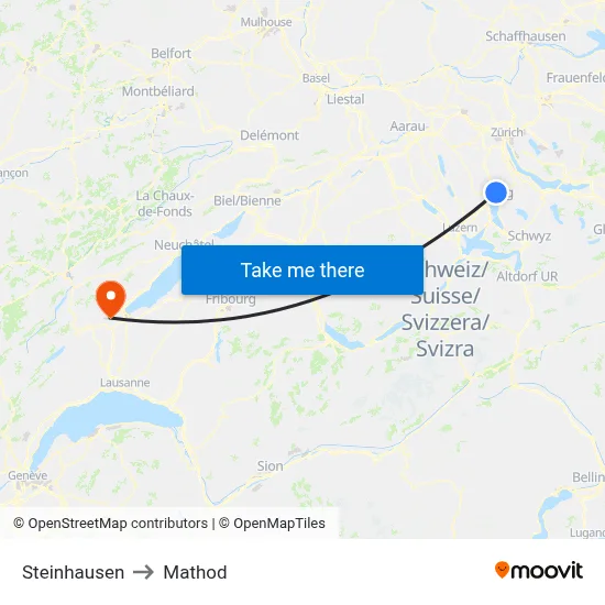 Steinhausen to Mathod map