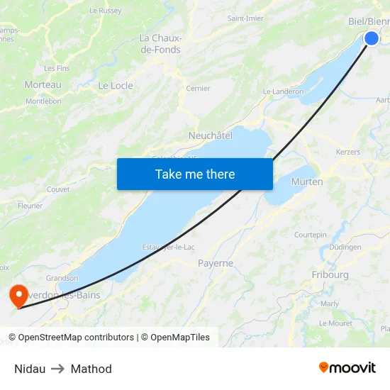 Nidau to Mathod map