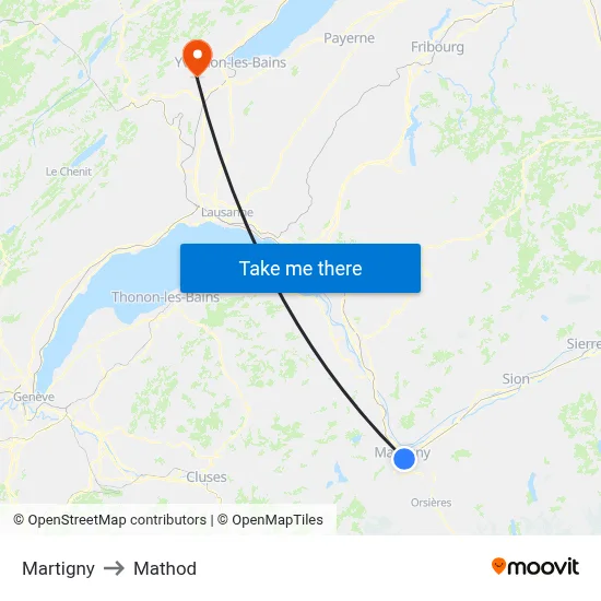 Martigny to Mathod map
