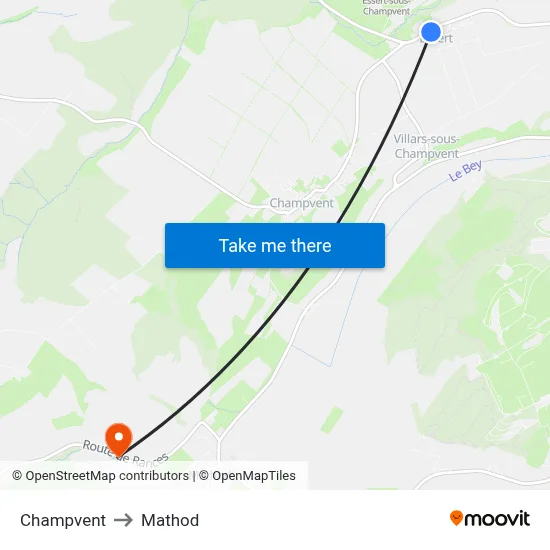 Champvent to Mathod map