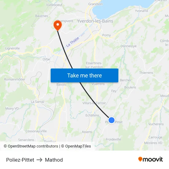 Poliez-Pittet to Mathod map