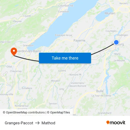 Granges-Paccot to Mathod map