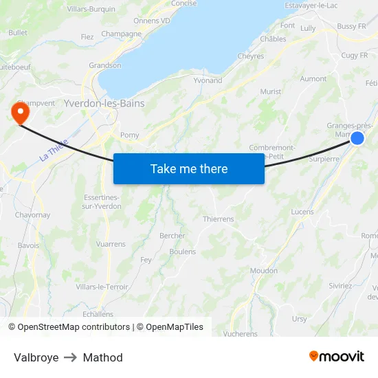 Valbroye to Mathod map