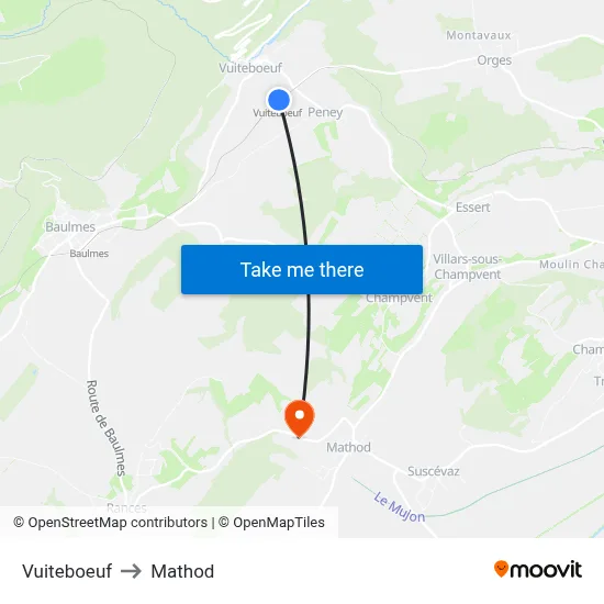 Vuiteboeuf to Mathod map