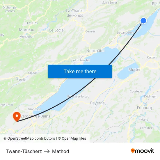 Twann-Tüscherz to Mathod map