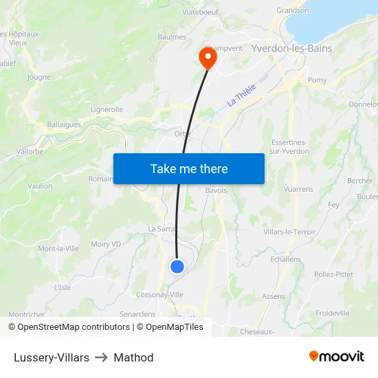 Lussery-Villars to Mathod map