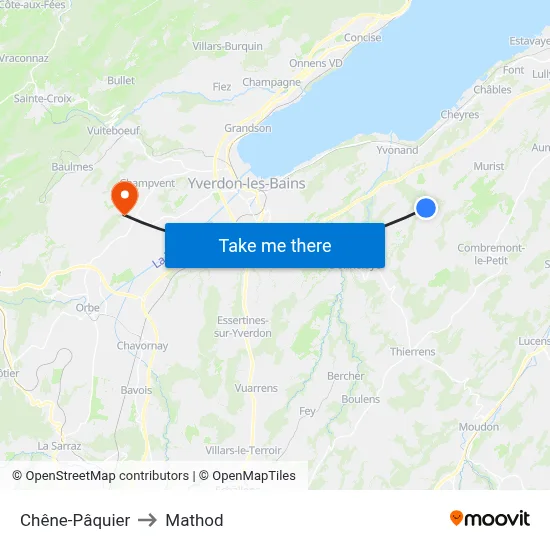 Chêne-Pâquier to Mathod map
