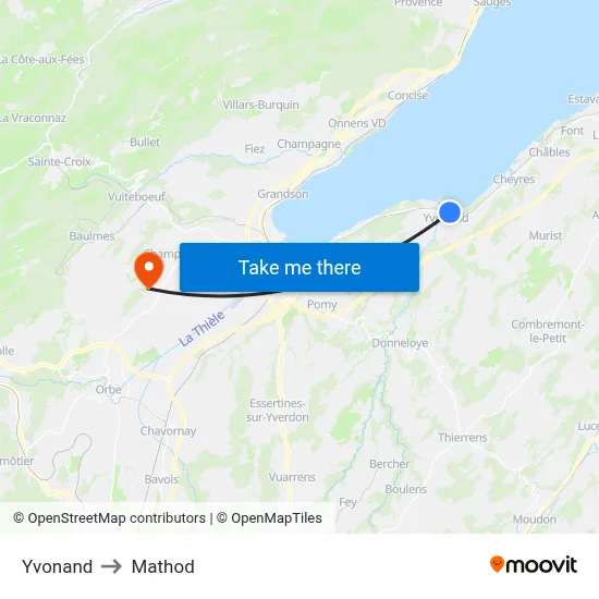 Yvonand to Mathod map
