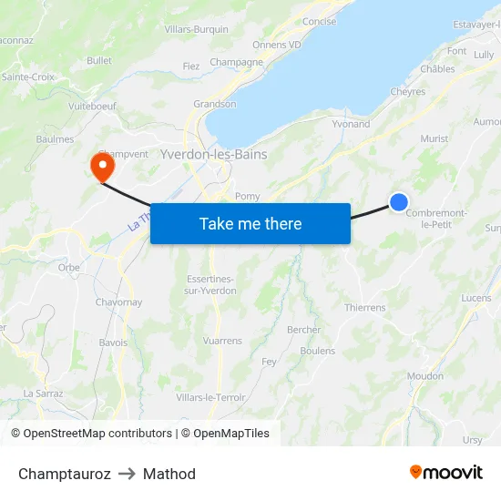 Champtauroz to Mathod map