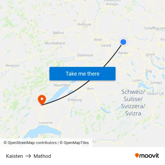 Kaisten to Mathod map