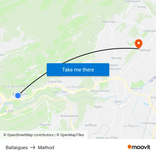 Ballaigues to Mathod map