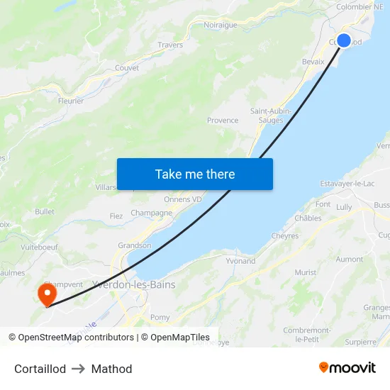 Cortaillod to Mathod map
