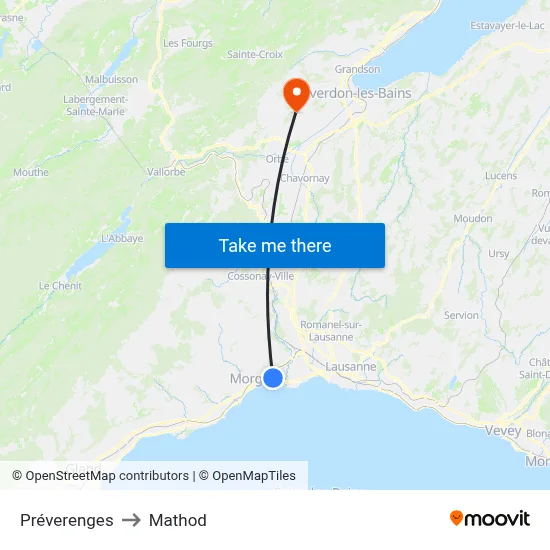 Préverenges to Mathod map