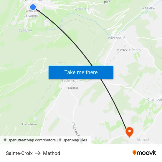 Sainte-Croix to Mathod map