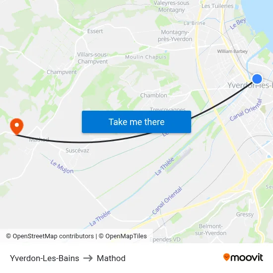 Yverdon-Les-Bains to Mathod map