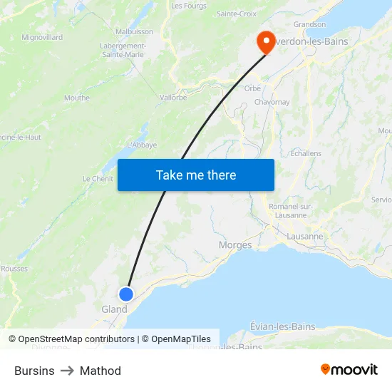 Bursins to Mathod map