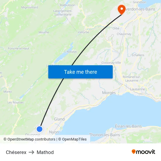 Chéserex to Mathod map