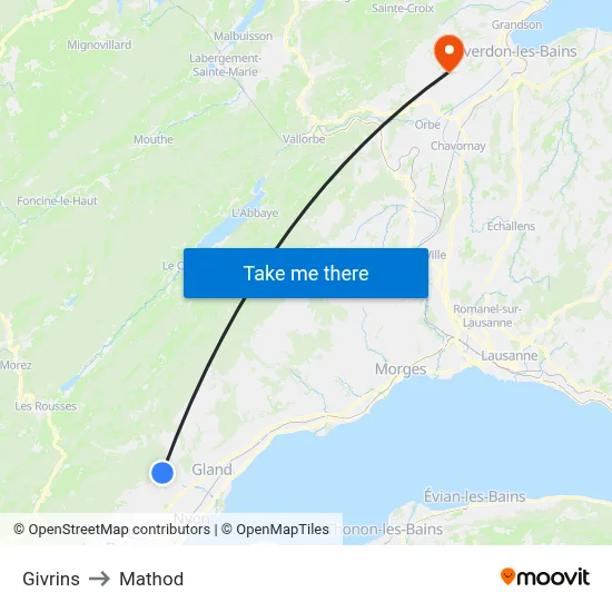 Givrins to Mathod map