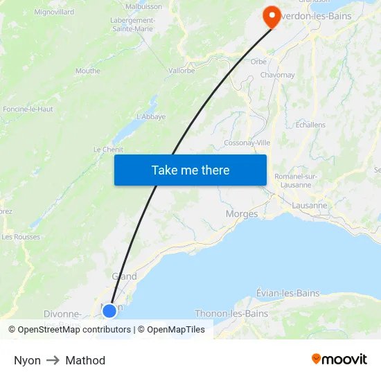Nyon to Mathod map