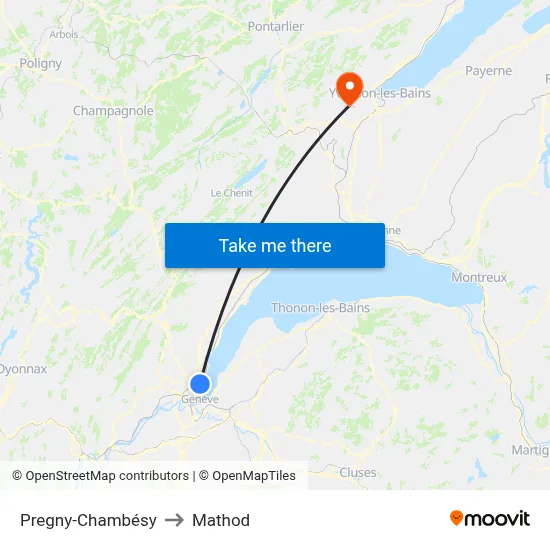 Pregny-Chambésy to Mathod map