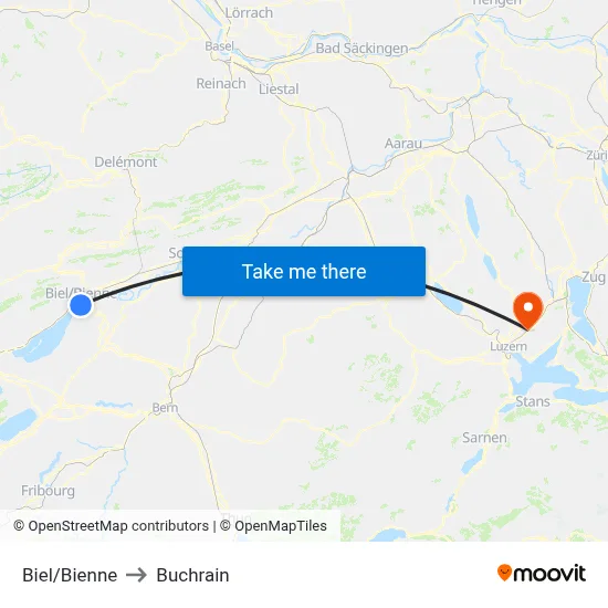 Biel/Bienne to Buchrain map