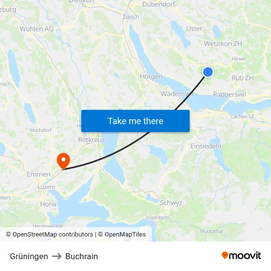 Grüningen to Buchrain map