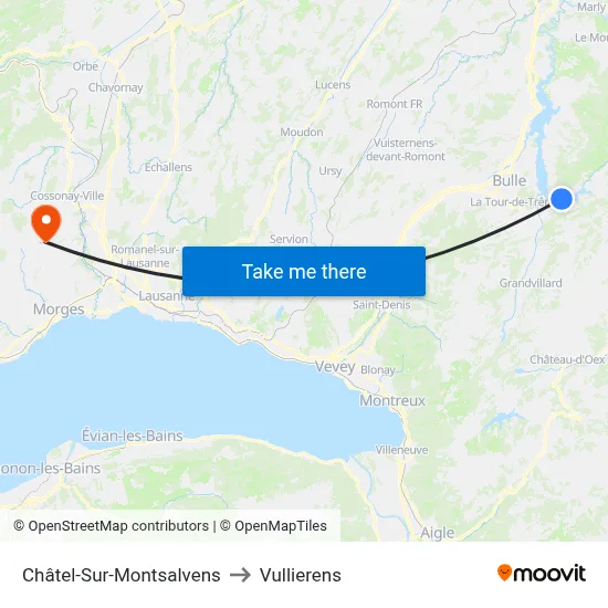 Châtel-Sur-Montsalvens to Vullierens map