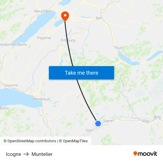 Icogne to Muntelier map