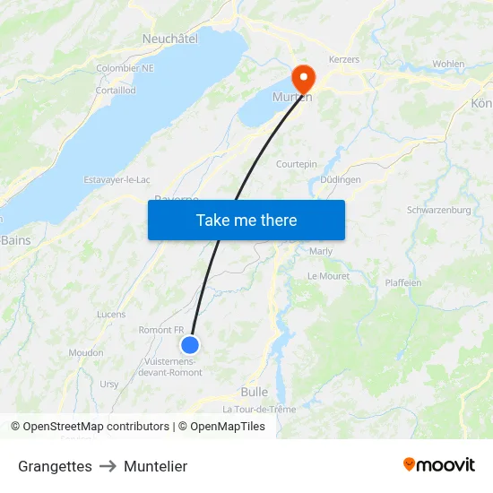 Grangettes to Muntelier map