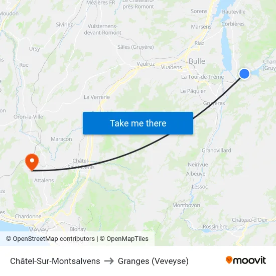 Châtel-Sur-Montsalvens to Granges (Veveyse) map