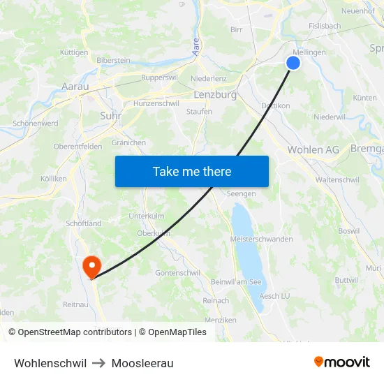 Wohlenschwil to Moosleerau map