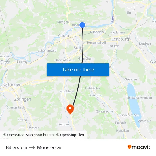 Biberstein to Moosleerau map