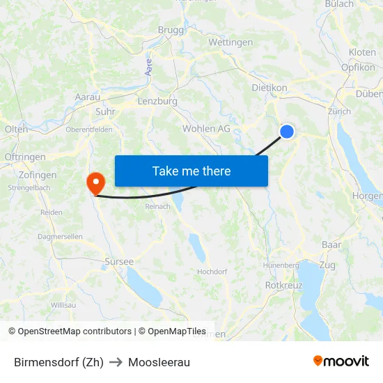 Birmensdorf (Zh) to Moosleerau map