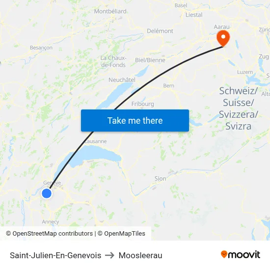 Saint-Julien-En-Genevois to Moosleerau map