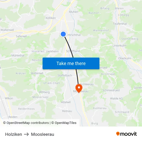 Holziken to Moosleerau map