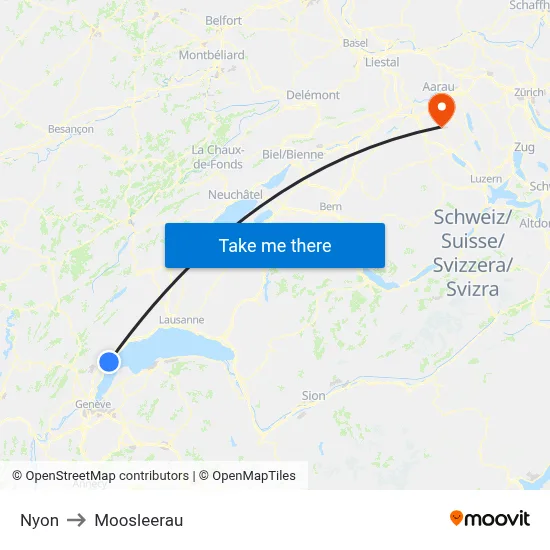 Nyon to Moosleerau map