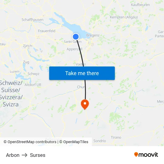 Arbon to Surses map