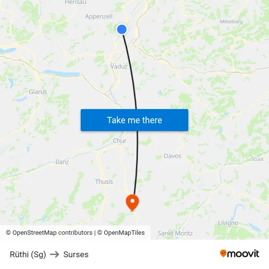 Rüthi (Sg) to Surses map