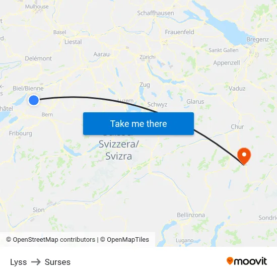 Lyss to Surses map