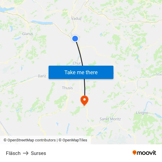 Fläsch to Surses map