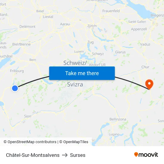 Châtel-Sur-Montsalvens to Surses map