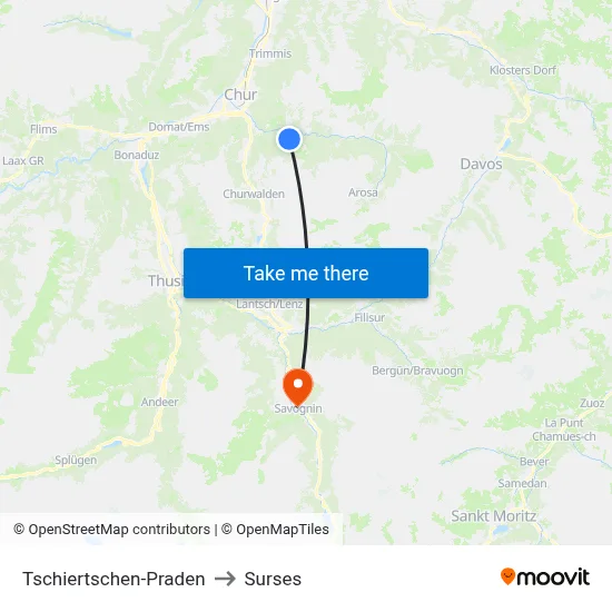 Tschiertschen-Praden to Surses map