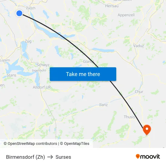 Birmensdorf (Zh) to Surses map