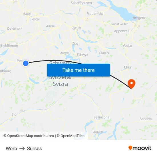 Worb to Surses map