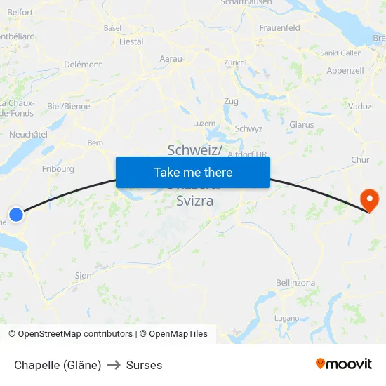 Chapelle (Glâne) to Surses map