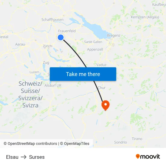 Elsau to Surses map