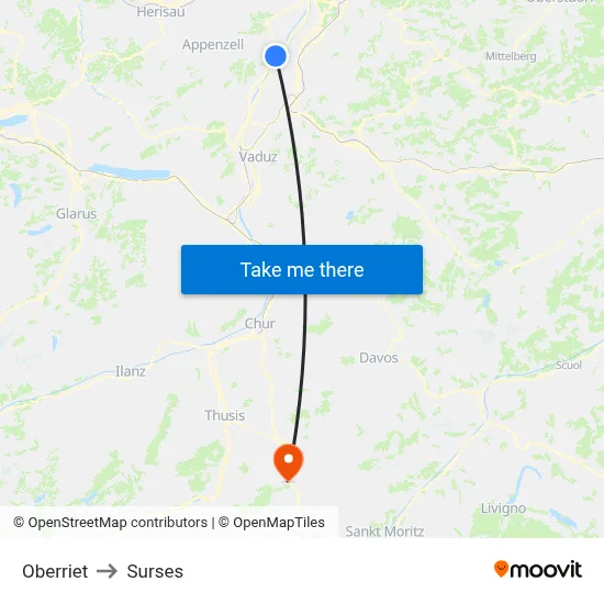 Oberriet to Surses map