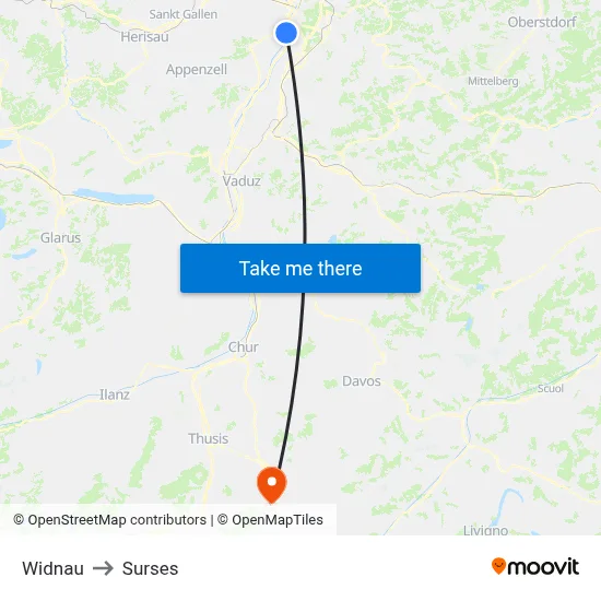 Widnau to Surses map